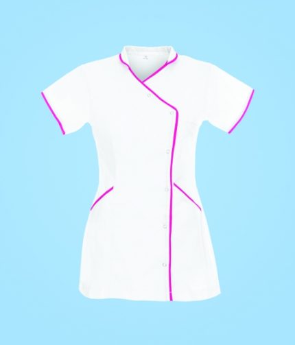 STELO ROZM. S Tunika asymetryczna ze stójką i lamówką różową damska, TO88044/WHTT/S