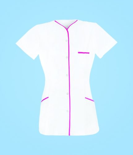 STELO ROZM. L Tunika medyczna rozpinana z lamówką różową damska, TO88024/WHTT/L