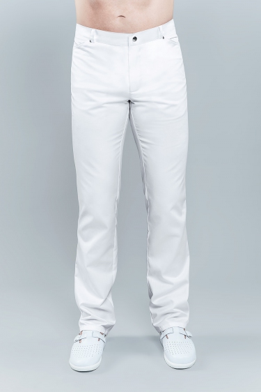 STELO ROZM. 48 Spodnie medyczne męskie białe, krój jeansowy, HA76002/WHTH/48
