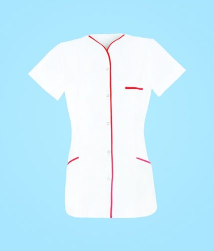 STELO ROZM. XS Tunika medyczna rozpinana z lamówką czerwoną damska, TO88023/WHTT/XS