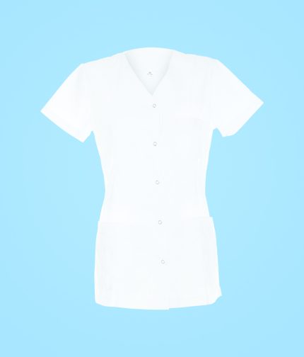 STELO ROZM. S Tunika rozpinana damska, biała, z lamówką, 88020/WHTT/S