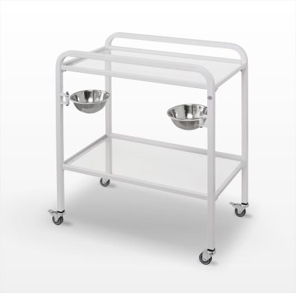 UBM SZ-M Stolik zabiegowy z miskami, na kółkach, szkło hartowane