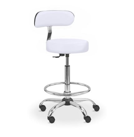 UBM LEKO-1-OP BIAŁY 01 Taboret lekarski, z podnóżkiem i oparciem, regulowana wysokość